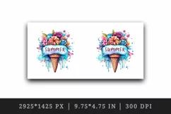 Watercolor colorful floral bouquet in ice cream cone flowers summer print 20 oz tumbler skinny mug wrap clipart t-shirt sublimation printable design