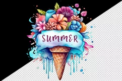 Watercolor colorful floral bouquet in ice cream cone flowers summer print 20 oz tumbler skinny mug wrap clipart t-shirt sublimation printable design