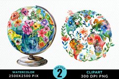 Watercolor Floral Globe Artwork Clipart Product Image 1