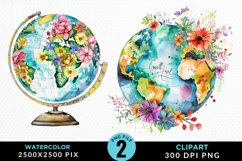 Watercolor Floral Globe Artwork Clipart Product Image 1