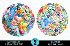 Watercolor Floral Globe PNG Set Clipart Product Image 1