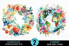 Watercolor Floral Globe Artwork Clipart Product Image 1