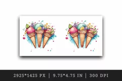 Watercolor colorful ice cream scoops in waffle cones with fruits summer print tumbler skinny mug wrap clipart t-shirt sublimation printable design