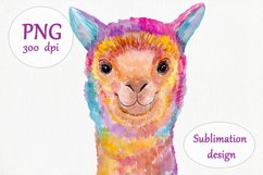 Watercolor Colorful Llama Sublimation Design - Animals PNG Product Image 1