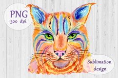 Watercolor Colorful Lynx Cat Sublimation Design -Animals PNG Product Image 1