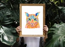 Watercolor Colorful Lynx Cat Sublimation Design -Animals PNG Product Image 5