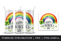 Watercolor colorful rainbow clover luck Happy St Patrick Day quote print 20 oz tumbler skinny mug wrap clipart t-shirt sublimation printable design