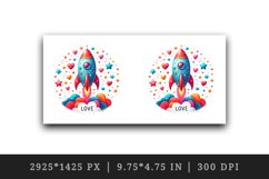 Watercolor colorful rocket tiny hearts stars Love quote Valentine Day print 20 oz tumbler skinny mug wrap clipart t-shirt sublimation printable design