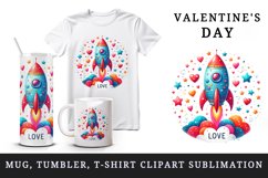 Watercolor colorful rocket tiny hearts stars Love quote Valentine Day print 20 oz tumbler skinny mug wrap clipart t-shirt sublimation printable design