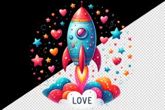 Watercolor colorful rocket tiny hearts stars Love quote Valentine Day print 20 oz tumbler skinny mug wrap clipart t-shirt sublimation printable design
