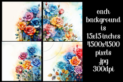 Floral Background, Watercolor Colorful Roses Backgrounds, s1 Product Image 2