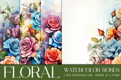 Floral Background, Watercolor Colorful Roses Backgrounds, s2 Product Image 1