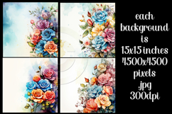 Floral Background, Watercolor Colorful Roses Backgrounds, s2 Product Image 2