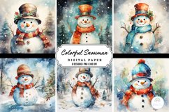 Watercolor Colorful Snowman Background Product Image 1