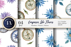 Seamless Watercolor Flower Shaped Compasses Digital Paper Product Image 1