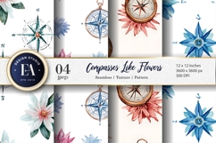Watercolor Compass Flowers Seamless Pattern Digital Paper Product Image 1