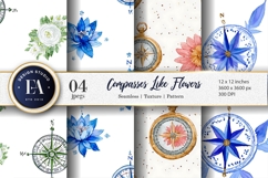 Flower Inspired Watercolor Compasses Seamless Digital Paper Product Image 1