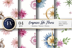 Watercolor Compass Flowers Seamless Pattern Digital Paper Product Image 1
