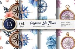 Flower Inspired Watercolor Compasses Seamless Digital Paper Product Image 1