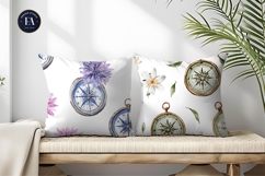 Seamless Watercolor Flower Shaped Compasses Digital Paper Product Image 2