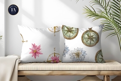 Watercolor Compasses in Flower Shapes Digital Paper Product Image 2