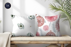 Compasses Shaped Like Watercolor Flowers Digital Paper Product Image 2