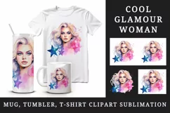 Watercolor cool glamour beautiful woman girl glamorous style 20oz tumbler skinny mug wrap clipart t-shirt sublimation printable design