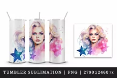 Watercolor cool glamour beautiful woman girl glamorous style 20oz tumbler skinny mug wrap clipart t-shirt sublimation printable design