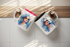 Watercolor cool glamour beautiful woman girl sunglasses glamorous style 20 oz tumbler skinny mug wrap clipart t-shirt sublimation printable design