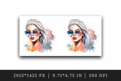Watercolor cool glamour beautiful woman girl sunglasses glamorous style 20 oz tumbler skinny mug wrap clipart t-shirt sublimation printable design