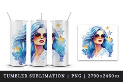 Watercolor cool glamour beautiful woman girl sunglasses glamorous style 20 oz tumbler skinny mug wrap clipart t-shirt sublimation printable design