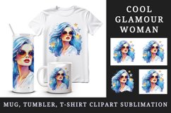 Watercolor cool glamour beautiful woman girl sunglasses glamorous style 20 oz tumbler skinny mug wrap clipart t-shirt sublimation printable design