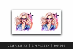 Watercolor cool glamour beautiful woman girl sunglasses glamorous style 20 oz tumbler skinny mug wrap clipart t-shirt sublimation printable design
