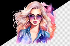 Watercolor cool glamour beautiful woman girl sunglasses glamorous style 20 oz tumbler skinny mug wrap clipart t-shirt sublimation printable design