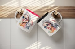 Watercolor cool glamour beautiful woman girl sunglasses glamorous style 20 oz tumbler skinny mug wrap clipart t-shirt sublimation printable design