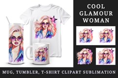 Watercolor cool glamour beautiful woman girl sunglasses glamorous style 20 oz tumbler skinny mug wrap clipart t-shirt sublimation printable design