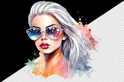 Watercolor cool glamour beautiful woman girl sunglasses glamorous style 20 oz tumbler skinny mug wrap clipart t-shirt sublimation printable design