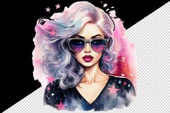 Watercolor cool glamour beautiful woman girl sunglasses glamorous style 20oz tumbler skinny mug wrap clipart t-shirt sublimation printable design