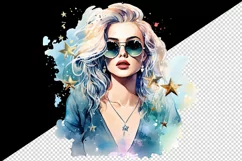 Watercolor cool glamour beautiful woman girl sunglasses glamorous style 20oz tumbler skinny mug wrap clipart t-shirt sublimation printable design