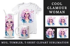 Watercolor cool glamour beautiful woman girl sunglasses glamorous style 20oz tumbler skinny mug wrap clipart t-shirt sublimation printable design