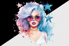 Watercolor cool glamour beautiful woman girl sunglasses glamorous style 20oz tumbler skinny mug wrap clipart t-shirt sublimation printable design