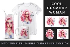 Watercolor cool glamour beautiful woman girl sunglasses glamorous style 20oz tumbler skinny mug wrap clipart t-shirt sublimation printable design