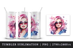 Watercolor cool glamour beautiful woman girl sunglasses glamorous style 20oz tumbler skinny mug wrap clipart t-shirt sublimation printable design