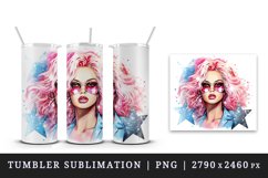 Watercolor cool glamour beautiful woman girl sunglasses glamorous style 20oz tumbler skinny mug wrap clipart t-shirt sublimation printable design