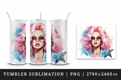 Watercolor cool glamour beautiful woman girl sunglasses glamorous style 20oz tumbler skinny mug wrap clipart t-shirt sublimation printable design