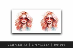 Watercolor cool glamour beautiful woman girl sunglasses glamorous style 20oz tumbler skinny mug wrap clipart t-shirt sublimation printable design