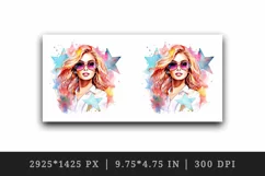 Watercolor cool glamour beautiful woman girl sunglasses glamorous style 20oz tumbler skinny mug wrap clipart t-shirt sublimation printable design