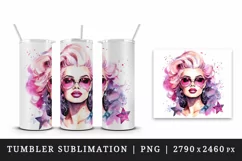 Watercolor cool glamour beautiful woman girl sunglasses glamorous style 20oz tumbler skinny mug wrap clipart t-shirt sublimation printable design