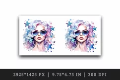 Watercolor cool glamour beautiful woman girl sunglasses glamorous style 20oz tumbler skinny mug wrap clipart t-shirt sublimation printable design