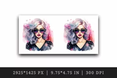 Watercolor cool glamour beautiful woman girl sunglasses glamorous style 20oz tumbler skinny mug wrap clipart t-shirt sublimation printable design